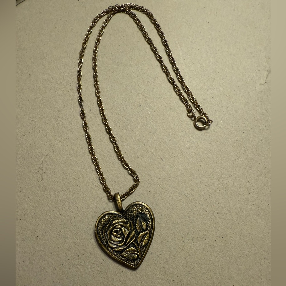Gold/Bronze Tone Heart and Indian Head Penny Pendant Necklace